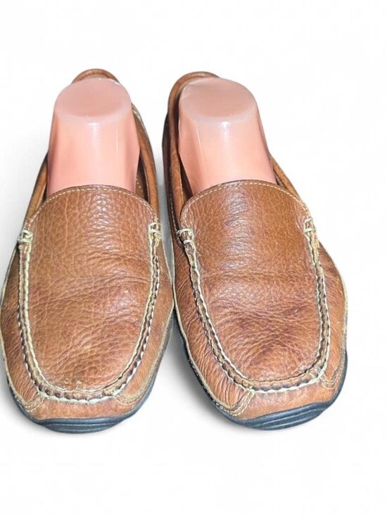 LL Bean Men\'s Brown Leather Slip On Moccasin Toe Loafers Shoes Size 10 D  Excell